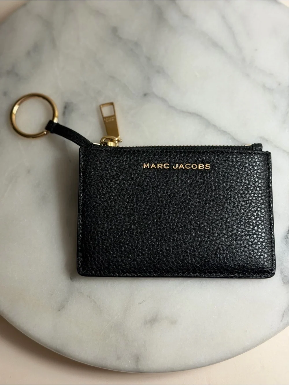 Marc Jacobs Black Pebbled Leather Zip Card Case Wallet